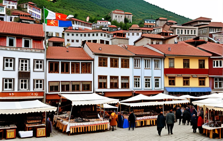 **
A bustling marketplace in Prizren, Kosovo, showcasing a young entrepreneur selling handcrafted traditional jewelry. The scene is vibrant with colors and textures, highlighting local craftsmanship and the spirit of small businesses. In the background, modern buildings represent the evolving economy, with a subtle hint of EU flags symbolizing aspirations for European integration. Golden hour lighting to convey optimism and growth.
**