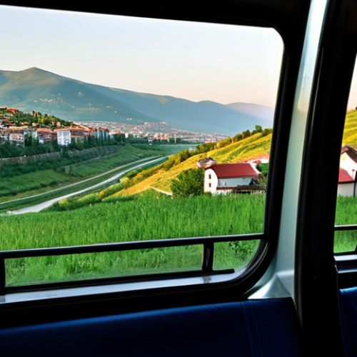 코소보 대중교통 이용법 - **Image Prompt 1: "Scenic Intercity Bus Ride in Kosovo"**
    A bright, clean but not overly modern ...